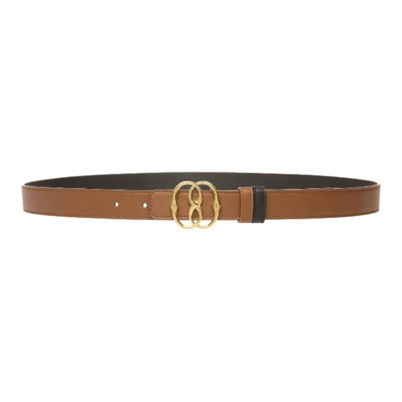 BALLY Brand Logo Letter Smooth Buckle Leather Belts Women's Brown Width 2.5CM-0
