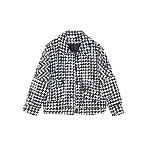 HUULOB Cropped Coats Women's Black Houndstooth