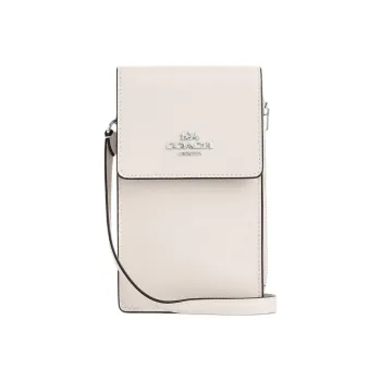 COACH Cross Grain Leather Cell Phone Pouch, Shoulder Bag, Crossbody Bag Mini Women's White