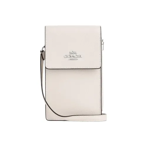 COACH Cross-Stitch Leather Cell Phone Pouch Shoulder Bag Crossbody Bag Mini Women's White