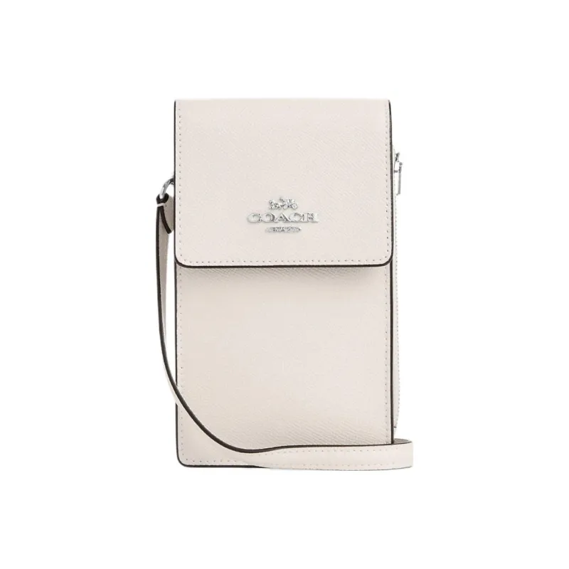 COACH Cross Grain Leather Cell Phone Pouch, Shoulder Bag, Crossbody Bag Mini Women's White-0