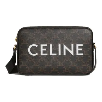 CELINE Triomphe Cow Leather Binding Messenger Bag, Camera Bag, Shoulder Bag, Crossbody Bag Medium Size Unisex Black