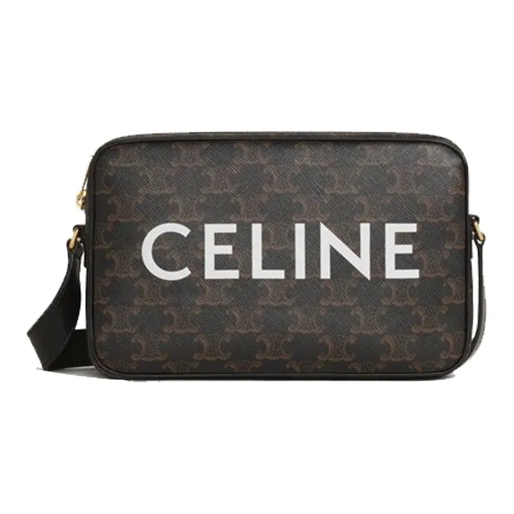 CELINE Triomphe Cow Leather Binding Messenger Bag, Camera Bag, Shoulder Bag, Crossbody Bag Medium Size Unisex Black-0
