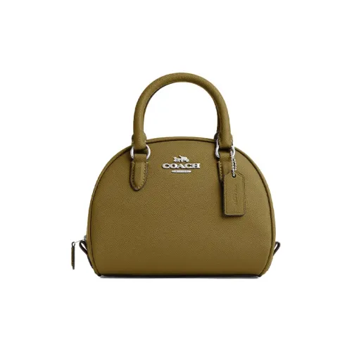 COACH Sydney Cross Stitch Leather Dome Bag Shoulder Bag Crossbody Bag Handbag Small Size Women's Umber