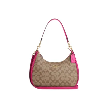 COACH Teri Canvas With Leather Canvas Bag Shoulder Bag Handbag Crossbody Bag Women's Purple & Brown