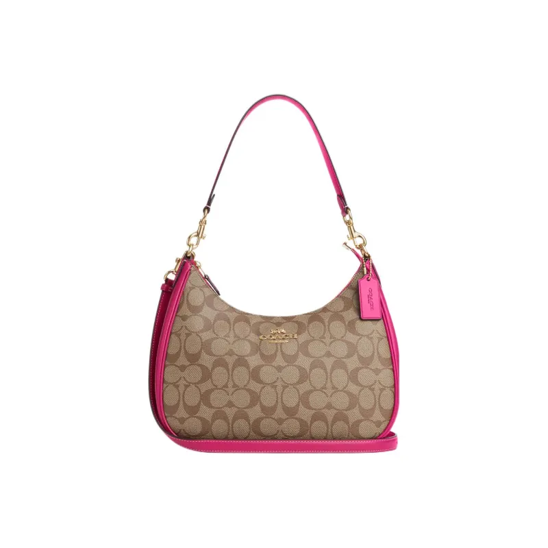 COACH Teri Canvas With Leather Canvas Bag Shoulder Bag Handbag Crossbody Bag Women's Purple & Brown-0
