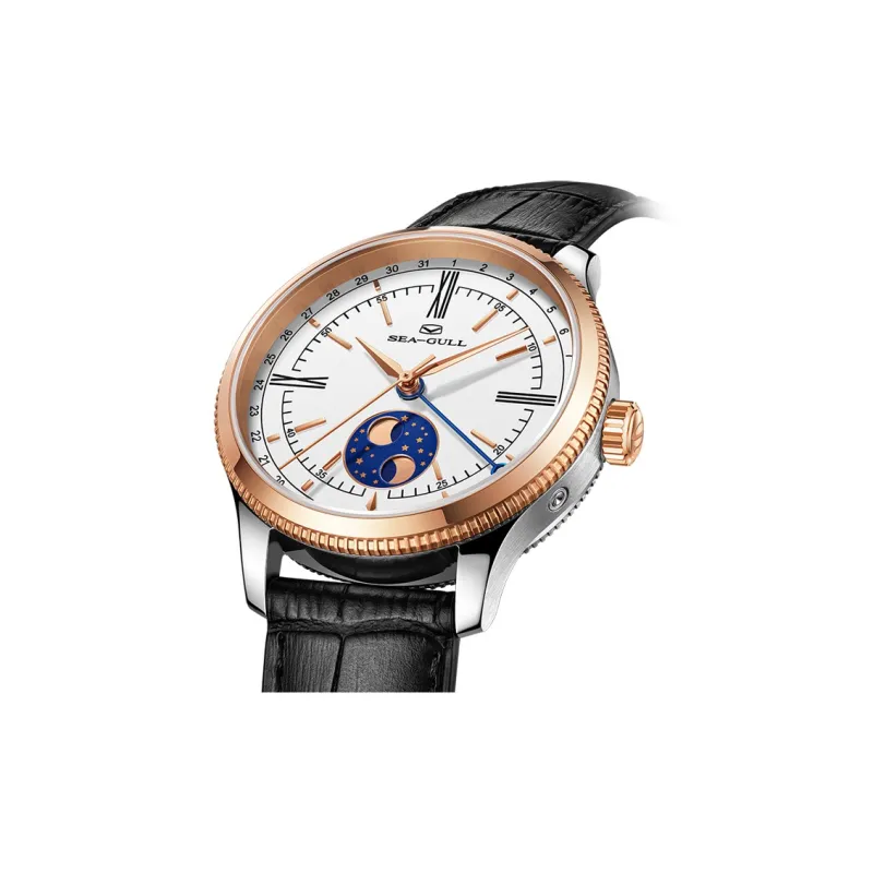 Sea Gull Automatic Mechanical Movement Genuine Leather Strap Watch Men's Watches White Dial-6