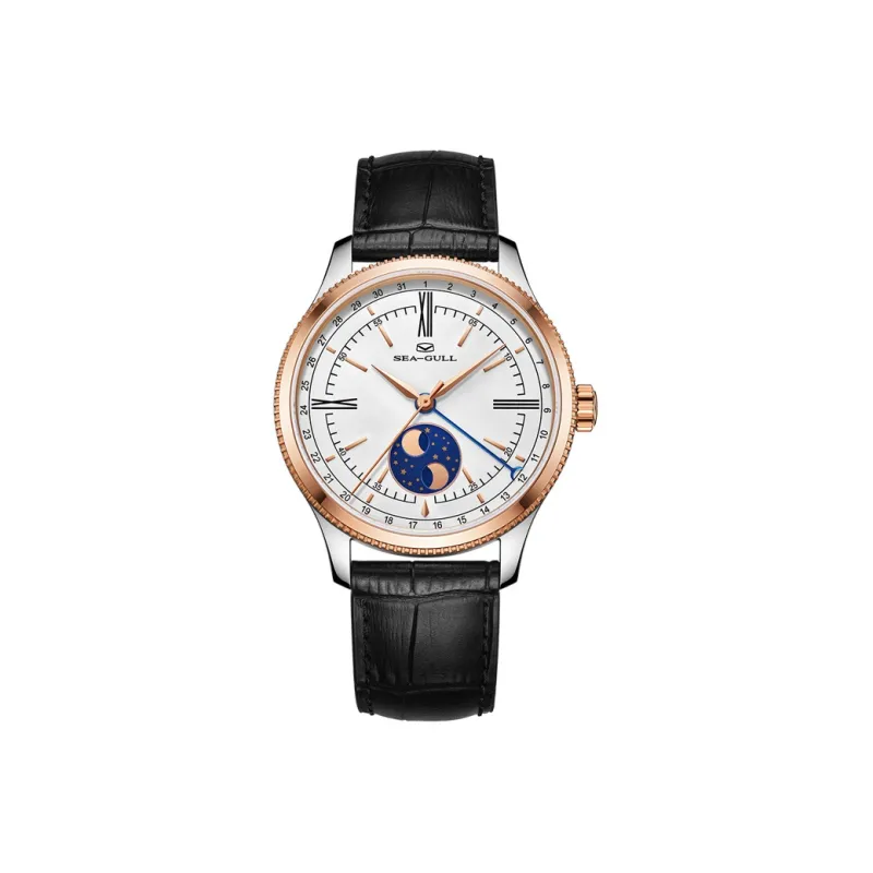 Sea Gull Automatic Mechanical Movement Genuine Leather Strap Watch Men's Watches White Dial-4