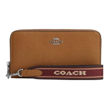COACH Zip Around Leather Coin Purse Clutch Wallet Small Size Women's Brown