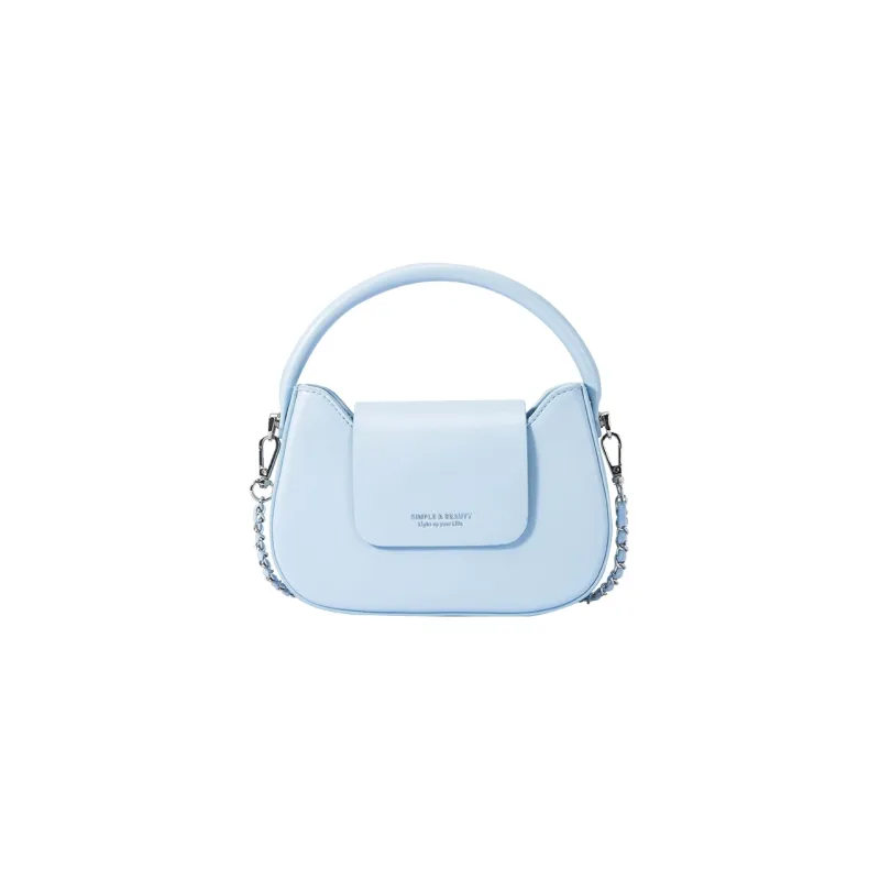 SEM/R Synthetic Leather Small Square Bag Chain Crossbody Bag Handbag Small Size Women's Ecru/Custard/Ice Blue-15