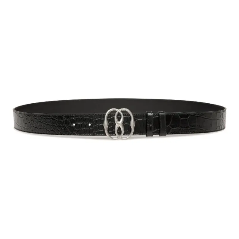 BALLY Embossed Double-Sided Design Smooth Buckle Leather Belts Women's Black Width 3.5CM-0