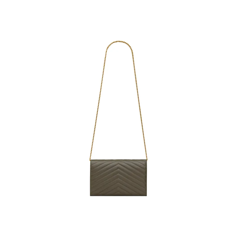 SAINT LAURENT Lambskin Wallet, Crossbody Bag, Shoulder Bag Women's Green-3