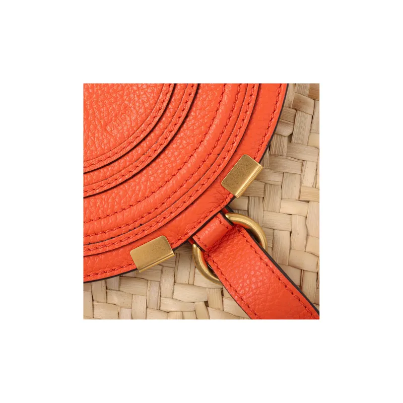 Chloe Marcie Raffia With Calfskin Basket Bag Shoulder Bag Crossbody Bag Regular Women's Beige & Orange-4