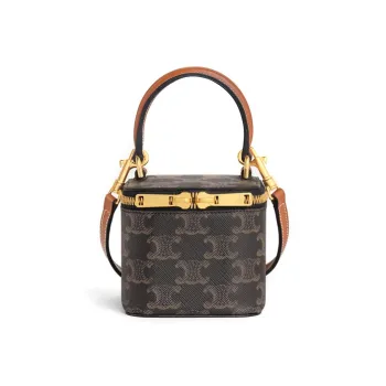 CELINE Triomphe Canvas paneled Calfskin Trim Box Bag Shoulder Bag Crossbody Bag Handbag Mini Women's Tawny