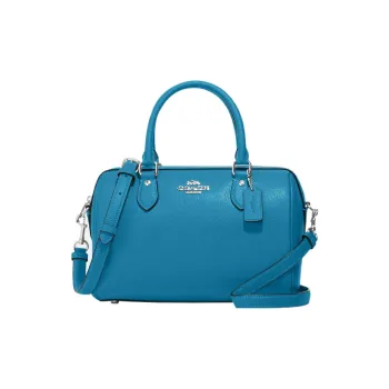 COACH Rowan Cross-Stitch Leather Boston Bag Handbag Shoulder Bag Crossbody Bag Medium Size Women's Blue
