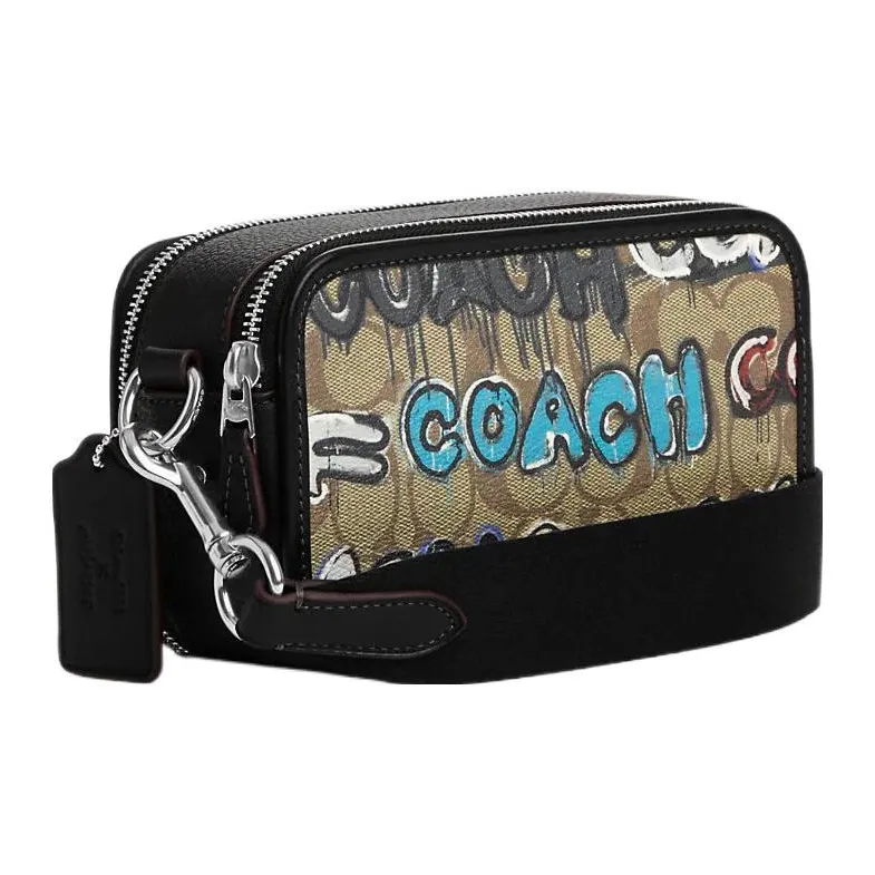 COACH Mint X Serf Collaboration Canvas With Leather Shoulder Bag, Crossbody Bag Trumpets Men's Khaki & Black-1