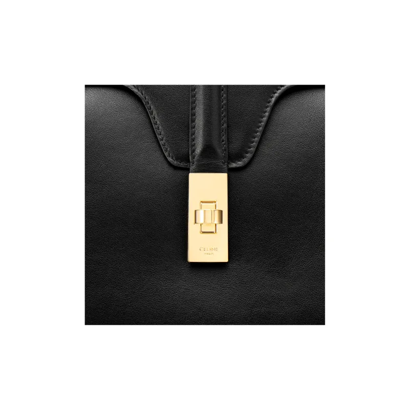 CELINE 16 Smooth Cow Leather Handbag Shoulder Bag Medium Size Women's Black-5
