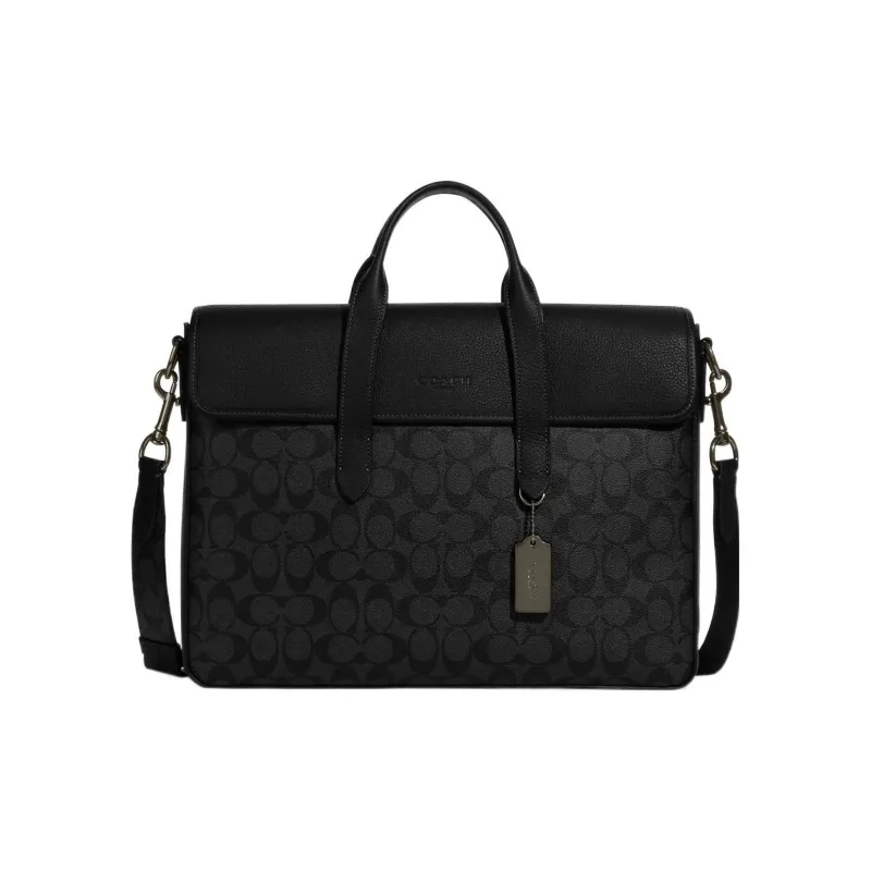 COACH Sullivan Cow Leather Briefcase Handbag Shoulder Bag Crossbody Bag Large Size Men's Black-0
