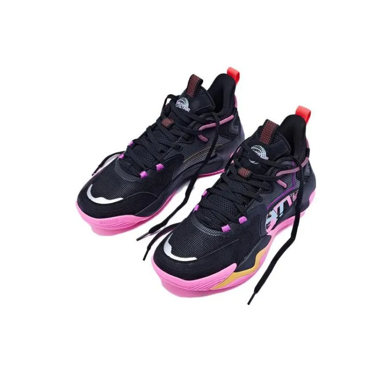 QIAODAN Slip Resistant Low Top Basketball Shoes Men's Black Aurora Pink-1