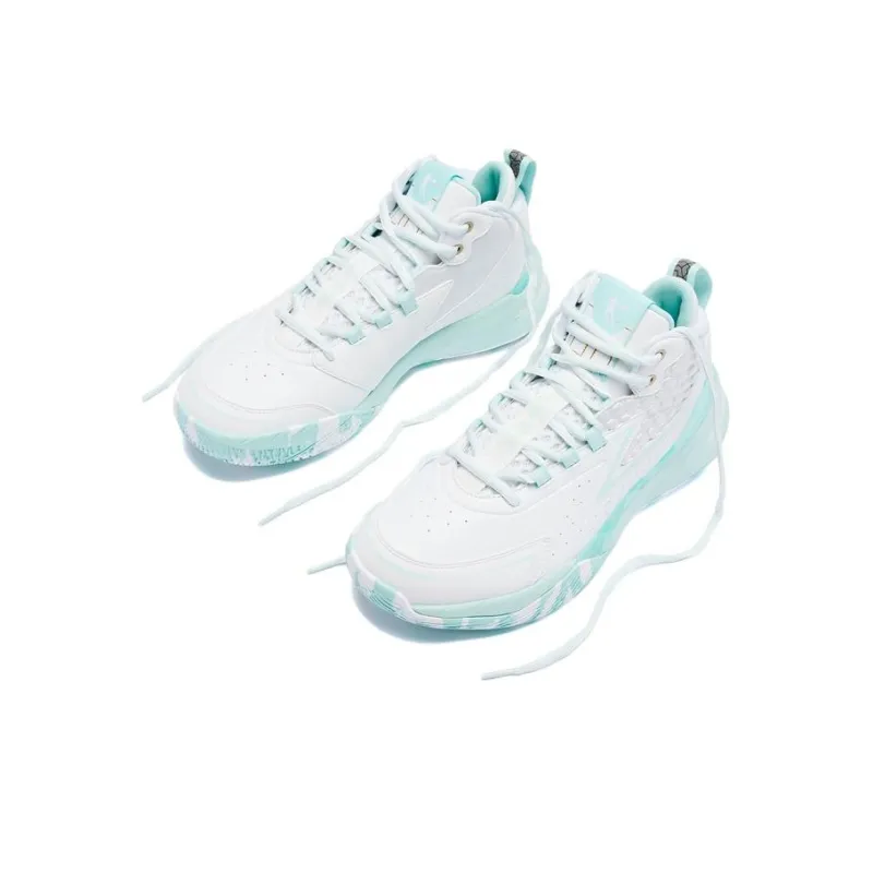QIAODAN Anti Slip Wear Resistant Mid Top Basketball Shoes Men's Jordan White Sky Blue-1