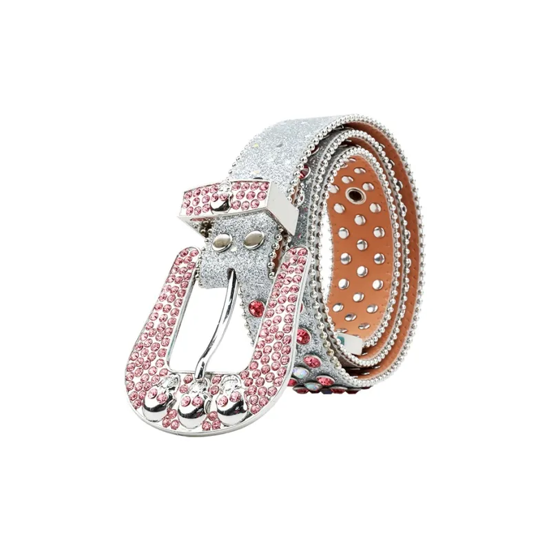 NINE NAIL 9 Section Spike Vintage Trendy Y2K Pin Buckle Stud Rhinestone Embellished Belt Belt Unisex Width  3.8cm-10
