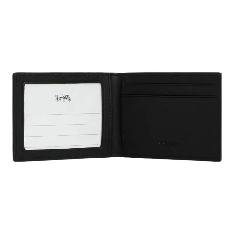 COACH Billfold Wallet Coated Canvas With Calfskin Card Slot Document Set Coin Purse Wallet Unisex Black-3
