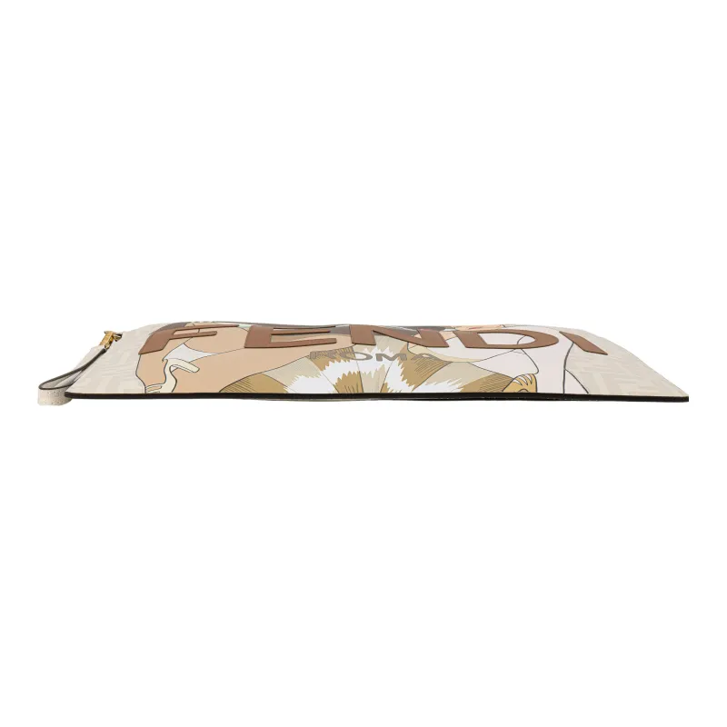 FENDI Cow Leather Clutch Large Size Unisex White/Multicolor-3