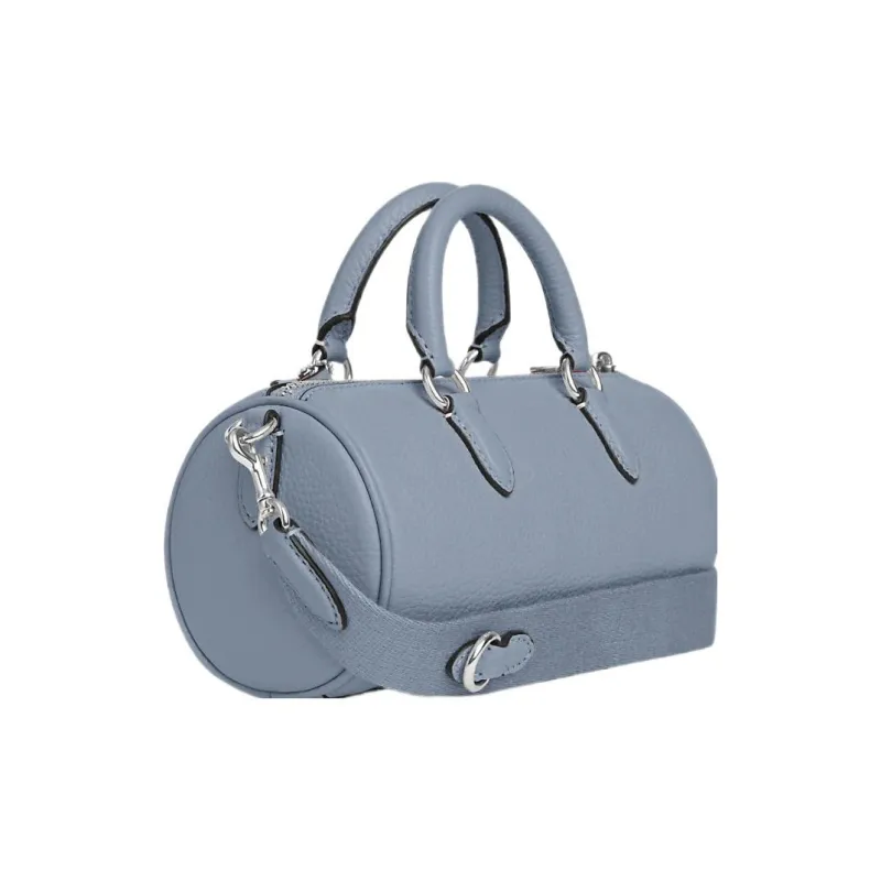 COACH Lacey High-Quality Pebbled Leather Boston Bag Handbag Shoulder Bag Crossbody Bag Small Size Women's Gray Blue-1