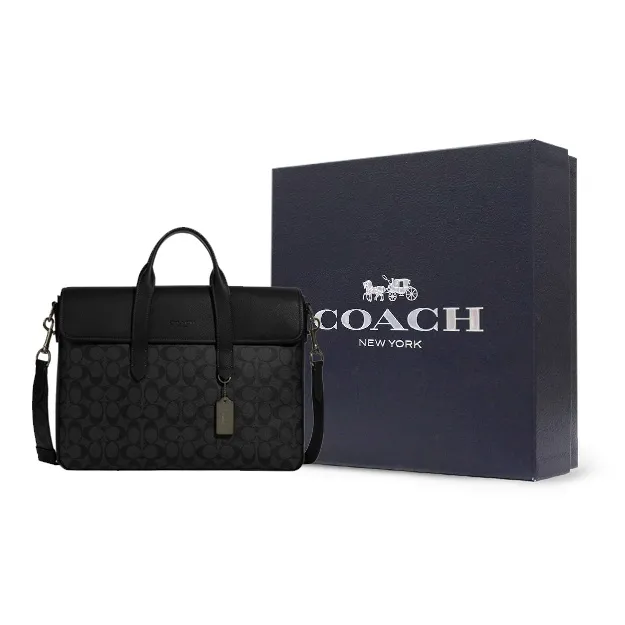 COACH Sullivan Cow Leather Briefcase Handbag Shoulder Bag Crossbody Bag Large Size Men's Black-6
