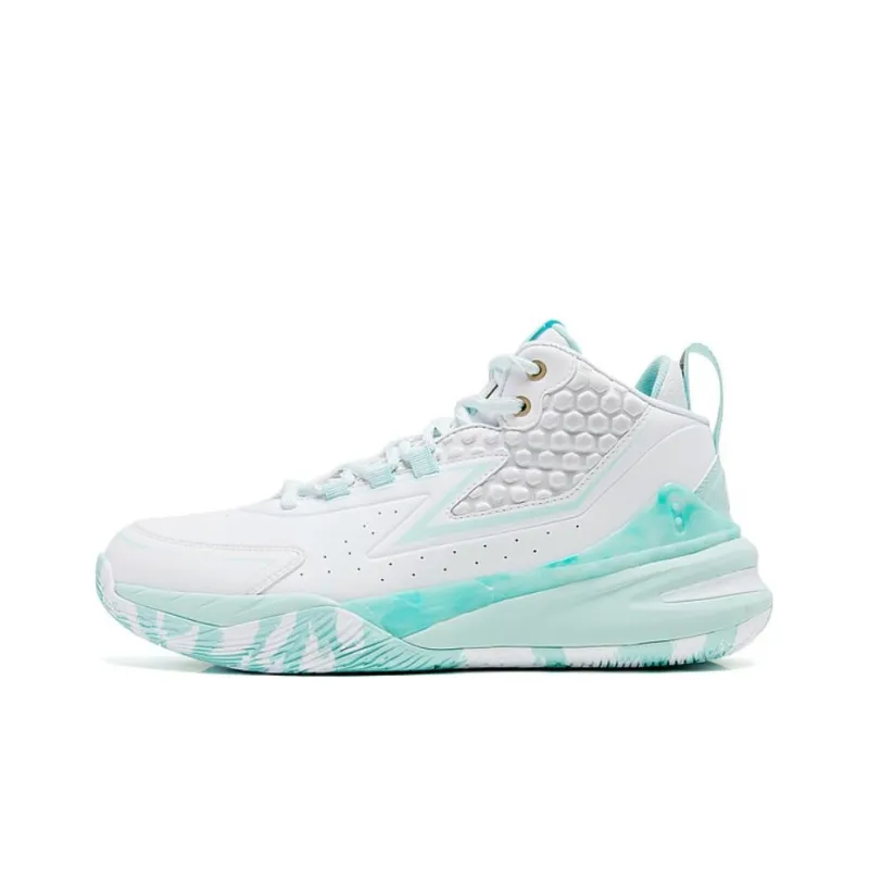 QIAODAN Anti Slip Wear Resistant Mid Top Basketball Shoes Men's Jordan White Sky Blue-0