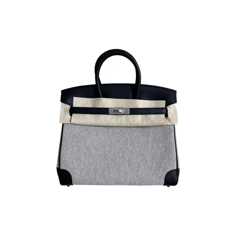 HERMES Birkin Swift Leather With Canvas Birkin Bag Handbag Women's Panda Color Scheme-0