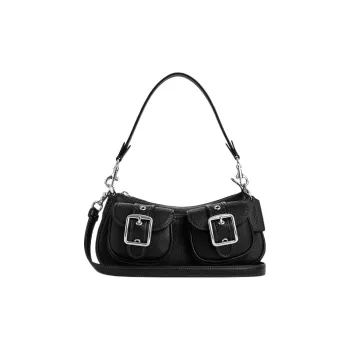 COACH Ashton Leather Baguette Bag Shoulder Bag Crossbody Bag Medium Size Women's Black