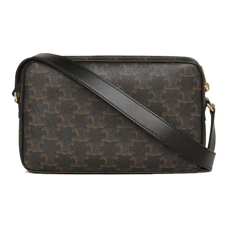 CELINE Triomphe Cow Leather Binding Messenger Bag, Camera Bag, Shoulder Bag, Crossbody Bag Medium Size Unisex Black-2