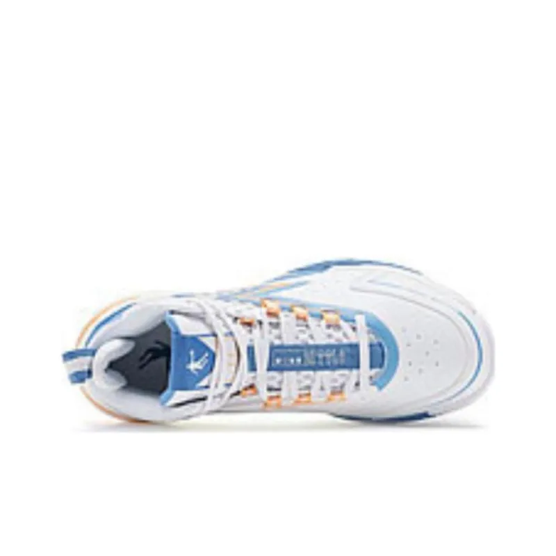QIAODAN Slip-Resistant Mid-Top Basketball Shoes Men's Jordan White Washed Blue-3