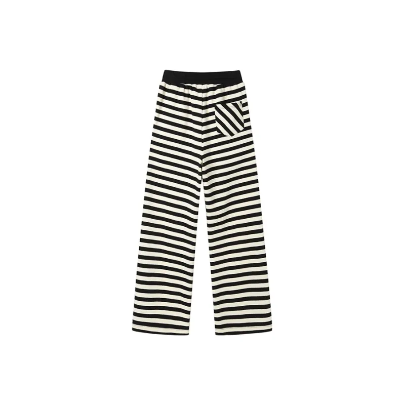 ANDREA MARTIN Casual Pants Unisex Black White Stripes-1