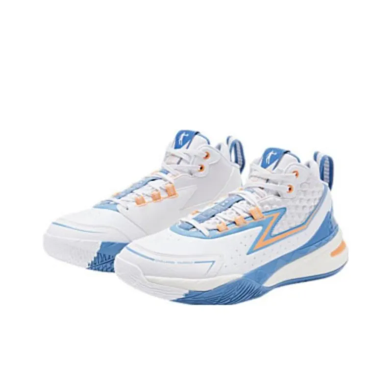 QIAODAN Slip-Resistant Mid-Top Basketball Shoes Men's Jordan White Washed Blue-2