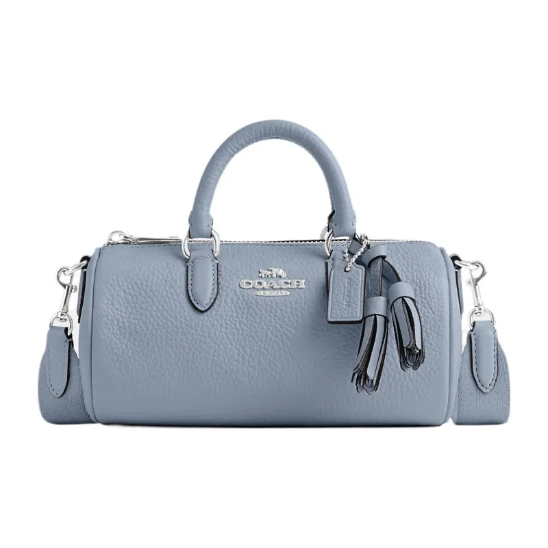 COACH Lacey High-Quality Pebbled Leather Boston Bag Handbag Shoulder Bag Crossbody Bag Small Size Women's Gray Blue-0