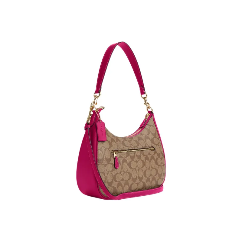 COACH Teri Canvas With Leather Canvas Bag Shoulder Bag Handbag Crossbody Bag Women's Purple & Brown-1