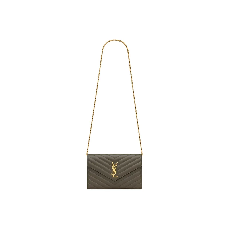 SAINT LAURENT Lambskin Wallet, Crossbody Bag, Shoulder Bag Women's Green-1