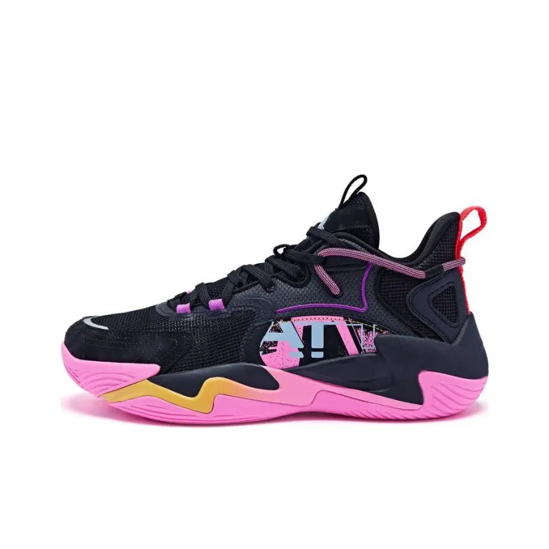 QIAODAN Slip Resistant Low Top Basketball Shoes Men's Black Aurora Pink-0