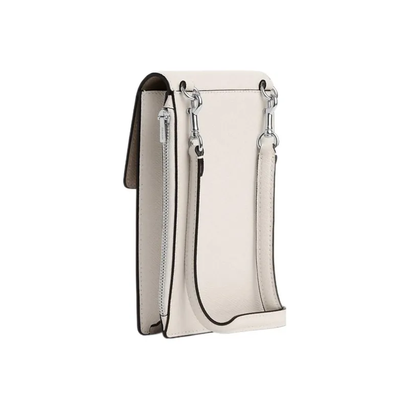 COACH Cross Grain Leather Cell Phone Pouch, Shoulder Bag, Crossbody Bag Mini Women's White-1