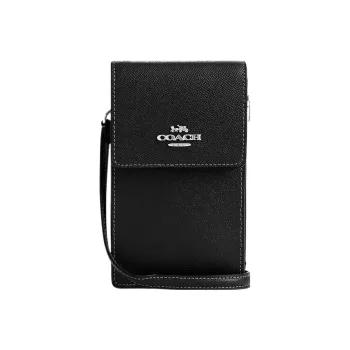 COACH Crossbody Cross Stitch Leather Cell Phone Pouch Shoulder Bag Crossbody Bag Mini Women's Black