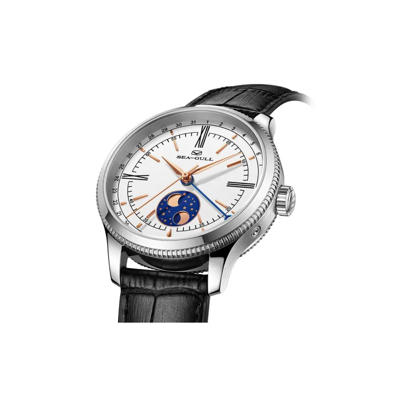 Sea Gull Automatic Mechanical Movement Genuine Leather Strap Watch Men's Watches White Dial-2