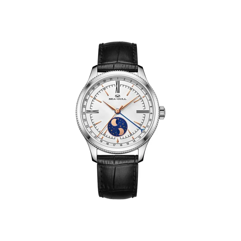 Sea Gull Automatic Mechanical Movement Genuine Leather Strap Watch Men's Watches White Dial-0