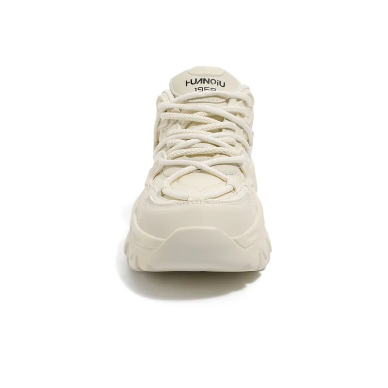 HUANQIU Cushioned Anti-Slip Wear-Resistant Lightweight Height Increasing Low-Top Chunky Sneakers Women's Ecru-11