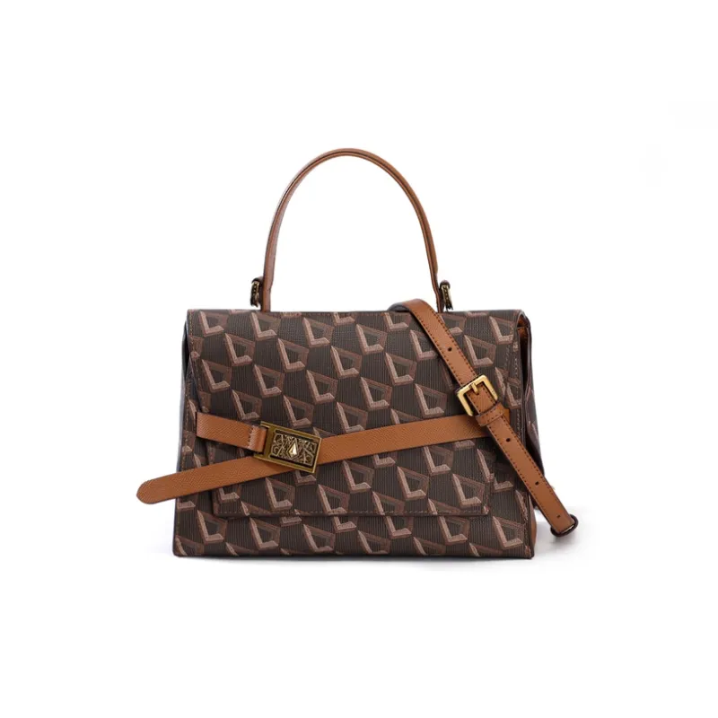 LMK PVC Crossbody Handbag Medium Size Women's Brown-0