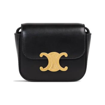 CELINE Triomphe Arc De Triomphe Shiny Cow Leather Shoulder Bag Crossbody Bag Mini Women's Black Gold