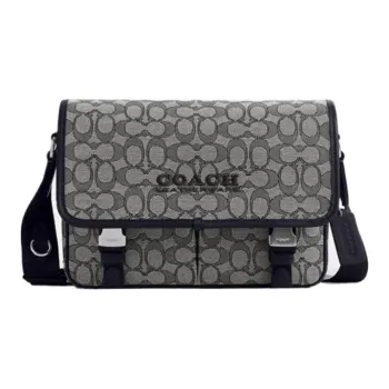 COACH League Fabric With Cow Leather Messenger Bag, Shoulder Bag, Crossbody Bag Tubas Men's Black Gray