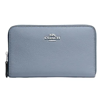 COACH Id Zip Wallet Leather Clutches Wallets Medium Size Women's Blue