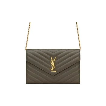 SAINT LAURENT Lambskin Wallet Crossbody Bag Shoulder Bag Women's Green